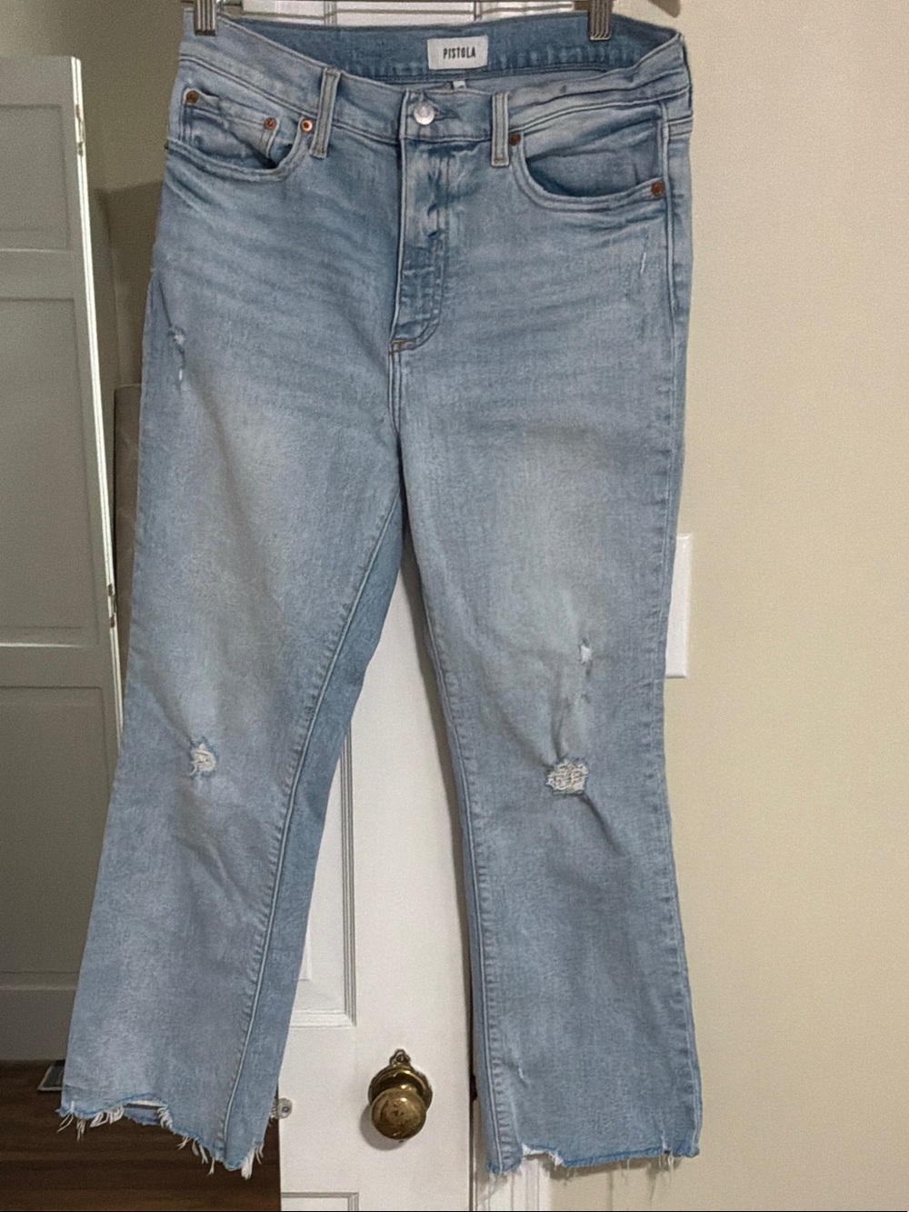 pistola Light Blue Cropped Distressed Jeans